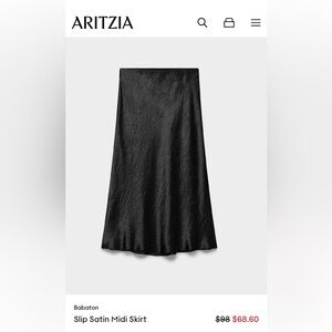 Aritzia Black Satin Midi Skirt Size 4